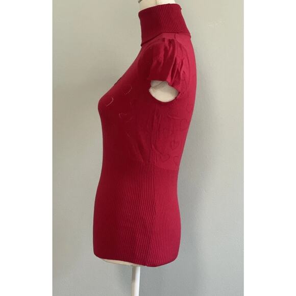 BEBE red ribbed Y2k Vtg Heart turtleneck with bebe Logo Rhinestone Shirt NEW L - Picture 8 of 15